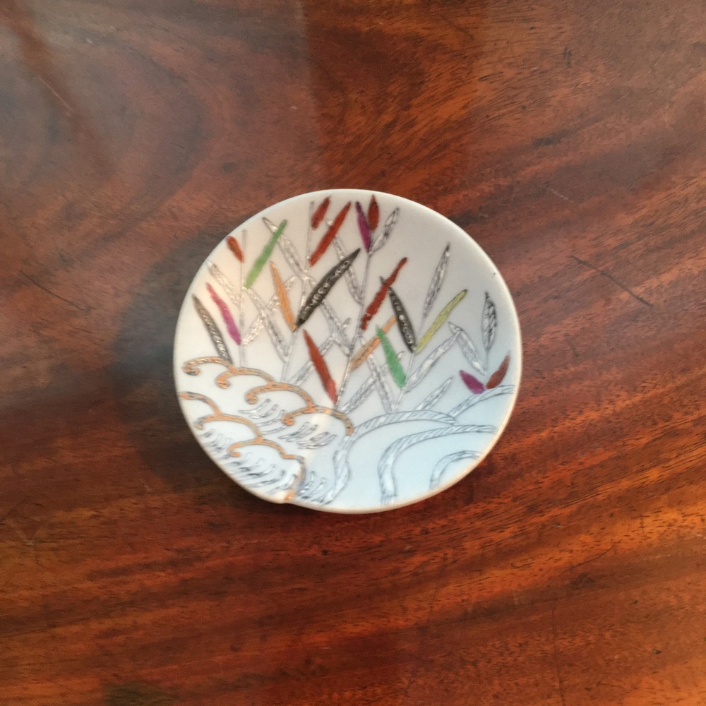 Ceramic trinket dish by Fabienne Jouvin Paris Design:  Multi stalks on blue gray